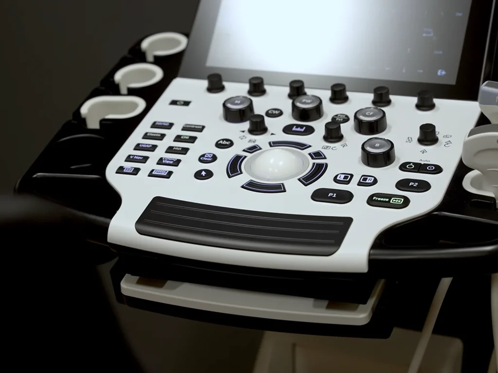 Ultrasound machine in a medical imaging exam room